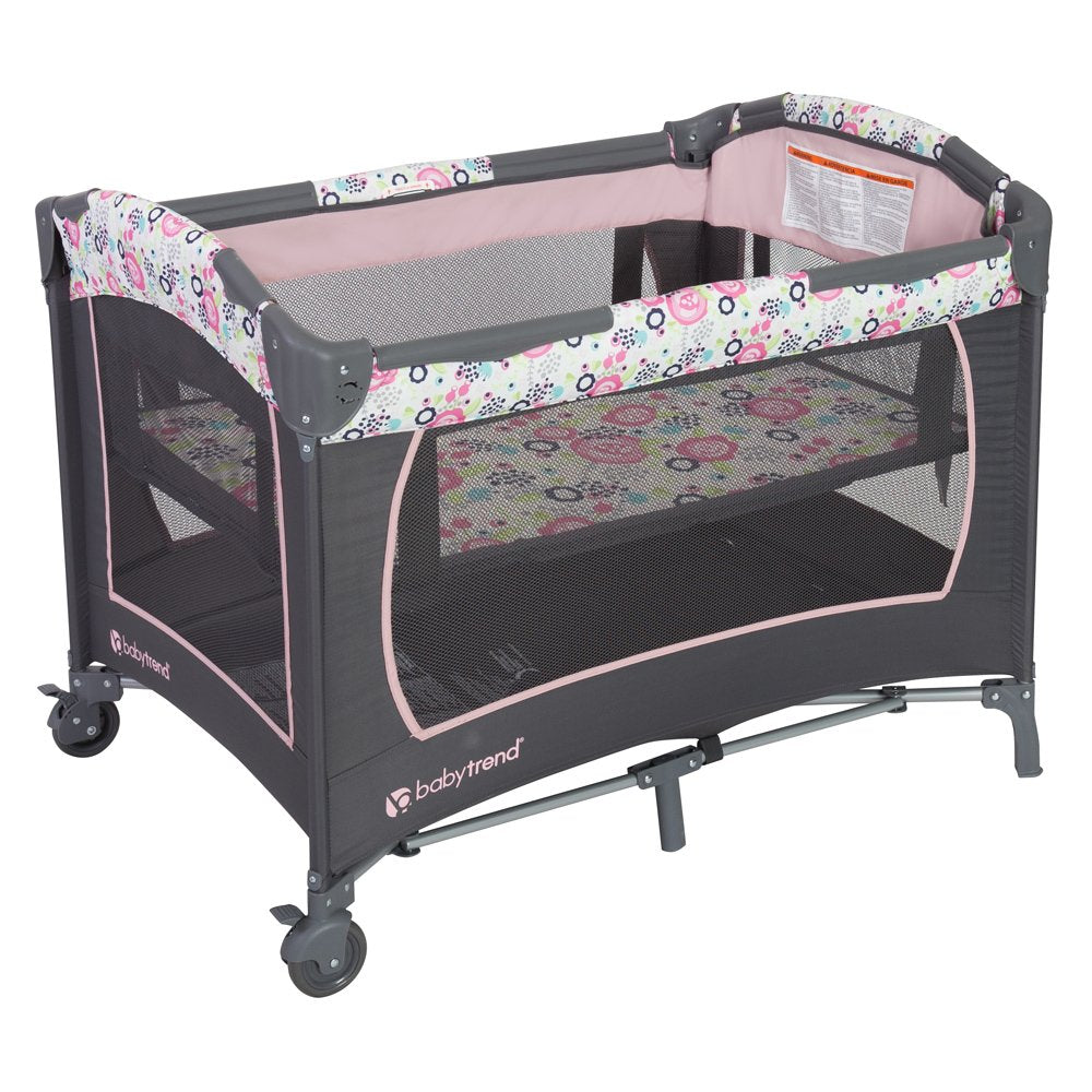 Baby Trend Lil Snooze Deluxe Nursery Center Playard Play Crib w/ Bassinet, Flora - VMInnovations