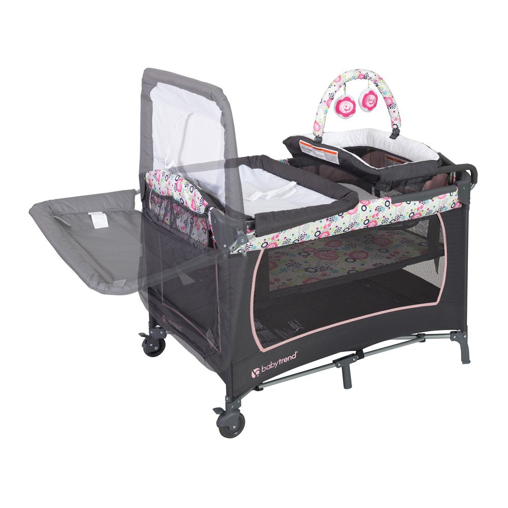 Baby Trend Lil Snooze Deluxe Nursery Center Playard Play Crib w/ Bassinet, Flora - VMInnovations