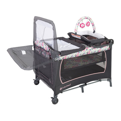 Baby Trend Lil Snooze Deluxe Nursery Center Playard Play Crib w/ Bassinet, Flora - VMInnovations