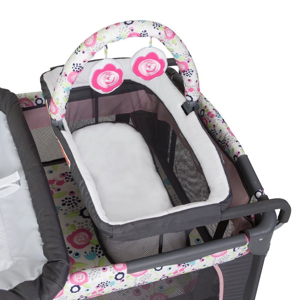 Baby Trend Lil Snooze Deluxe Nursery Center Playard Play Crib w/ Bassinet, Flora - VMInnovations