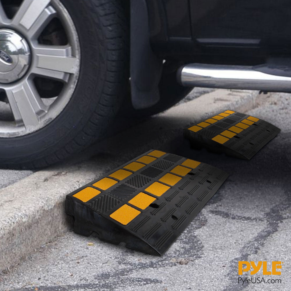 Pyle PCRBDR44 Car/Truck Heavy Duty Rubber Curbside Driveway Bridge Ramp (4 Pack) - VMInnovations