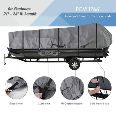 Pyle PCVHP661 Armor Shield Waterproof 21 to 24 Ft Pontoon Boat Cover (Open Box)