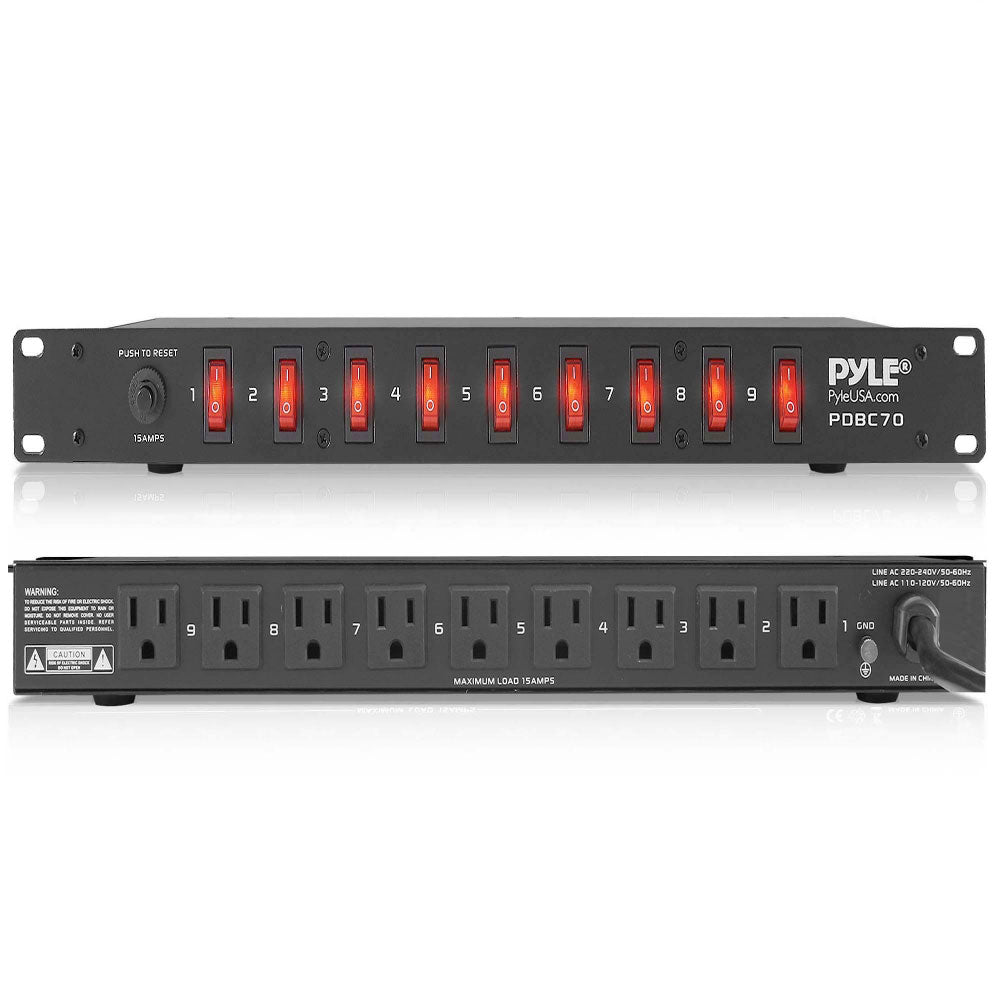 Pyle PDBC70 15 Amp Rack Mountable 9 Outlet Power Strip Surge Protector (4 Pack)