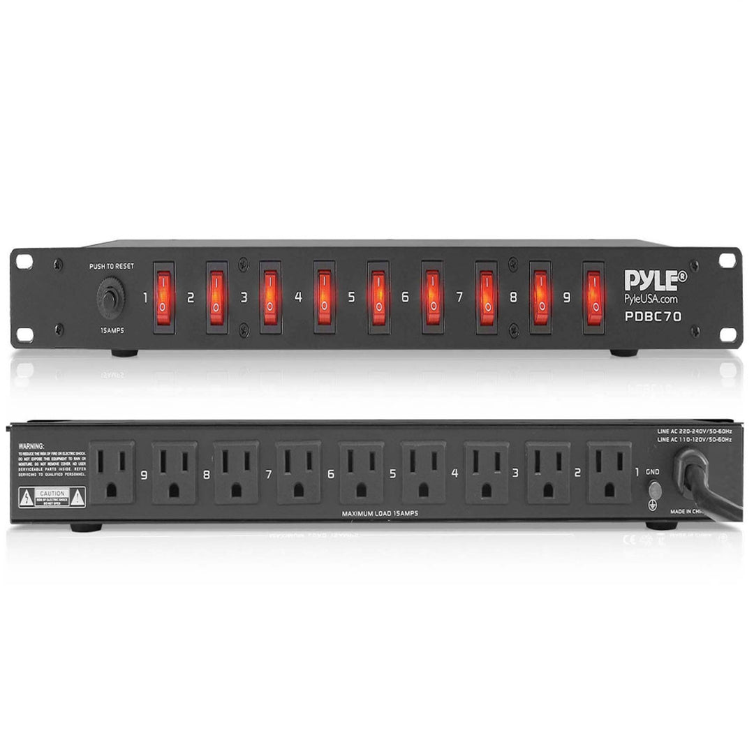 Pyle PDBC70 15 Amp Rack Mountable 9 Outlet Power Strip Surge Protector (2 Pack) - VMInnovations