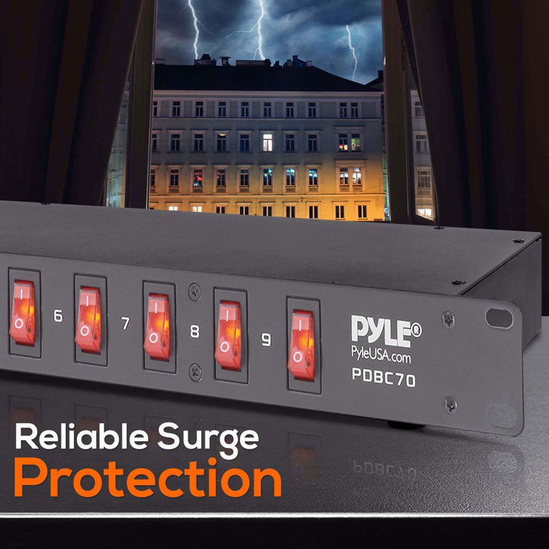 Pyle PDBC70 15 Amp Rack Mountable PDU Power Strip Surge Protector with 9 Outlets