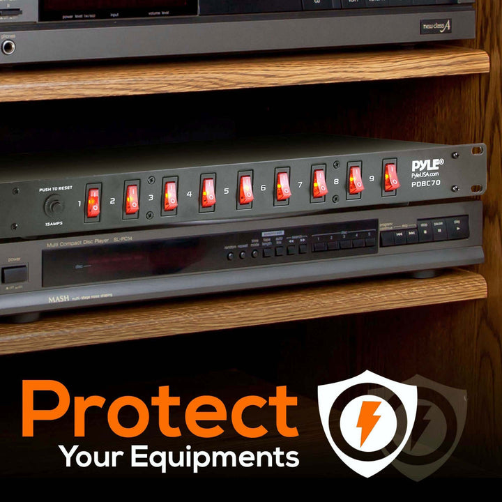 Pyle PDBC70 15 Amp Rack Mountable PDU Power Strip Surge Protector with 9 Outlets - VMInnovations