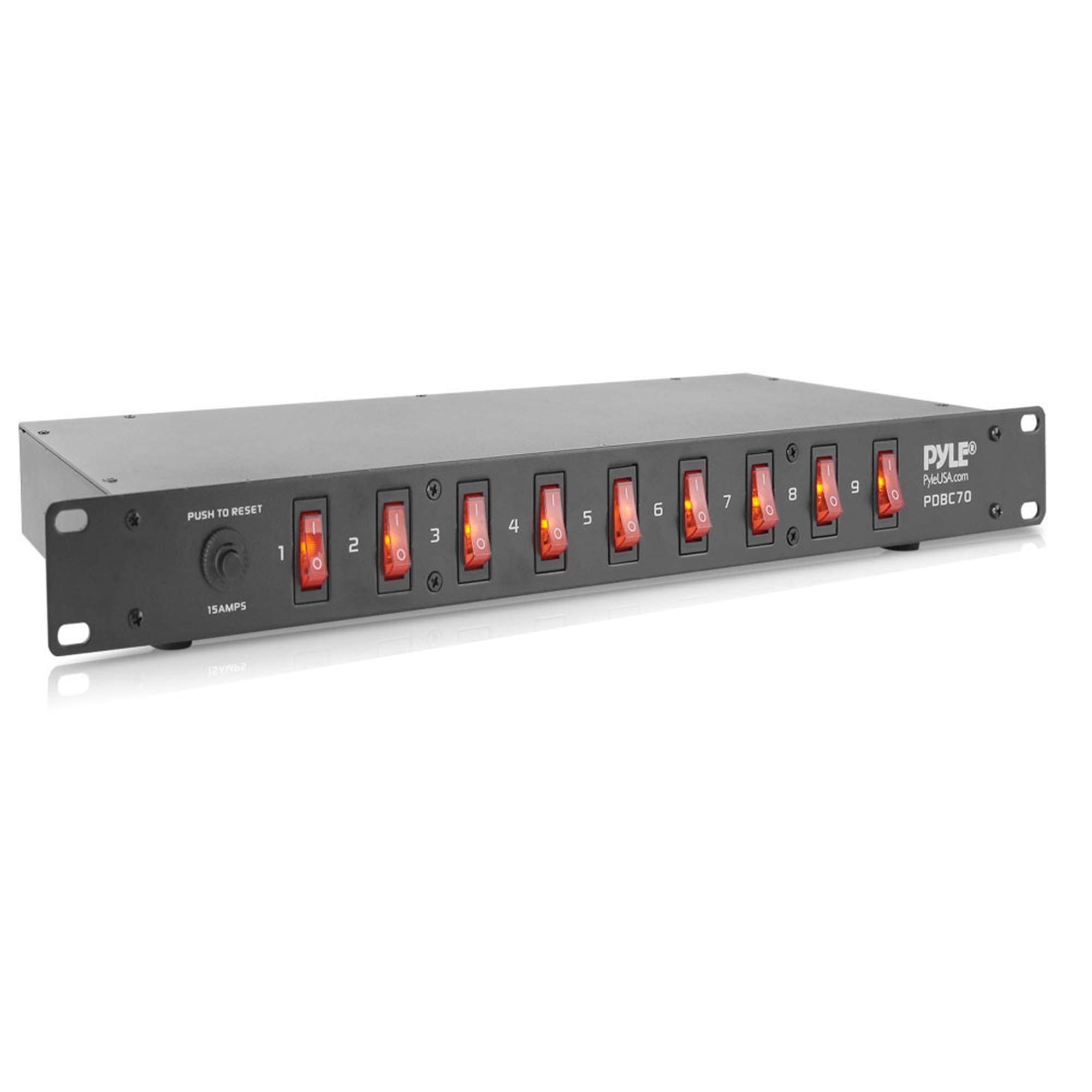 Pyle PDBC70 15 Amp Rack Mountable 9 Outlet Power Strip Surge Protector (2 Pack)