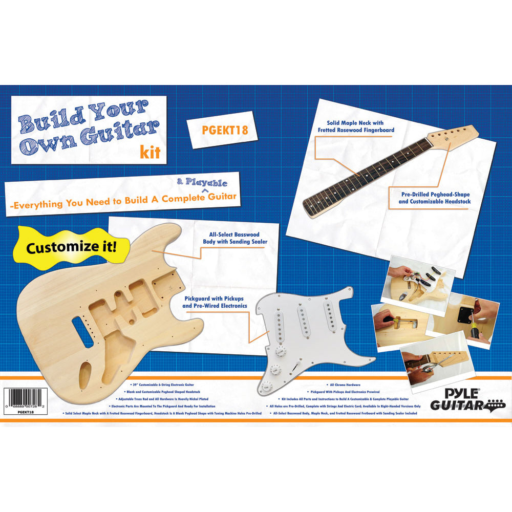 Pyle Pro Unfinished Strat Electric Guitar Build It Yourself Music Instrument Kit
