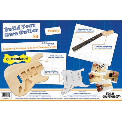 Pyle Pro Unfinished Electric Guitar Build It Yourself Music Instrument Kit