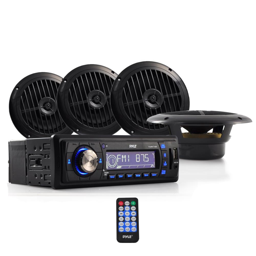 Pyle PLMRKT14BK Marine Receiver Stereo System w/ 2 Pair 6.5 Inch Speakers, Black