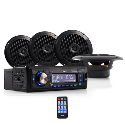 Pyle PLMRKT14BK Marine Receiver Stereo System (2 Pack) with 8 6.5 Inch Speakers