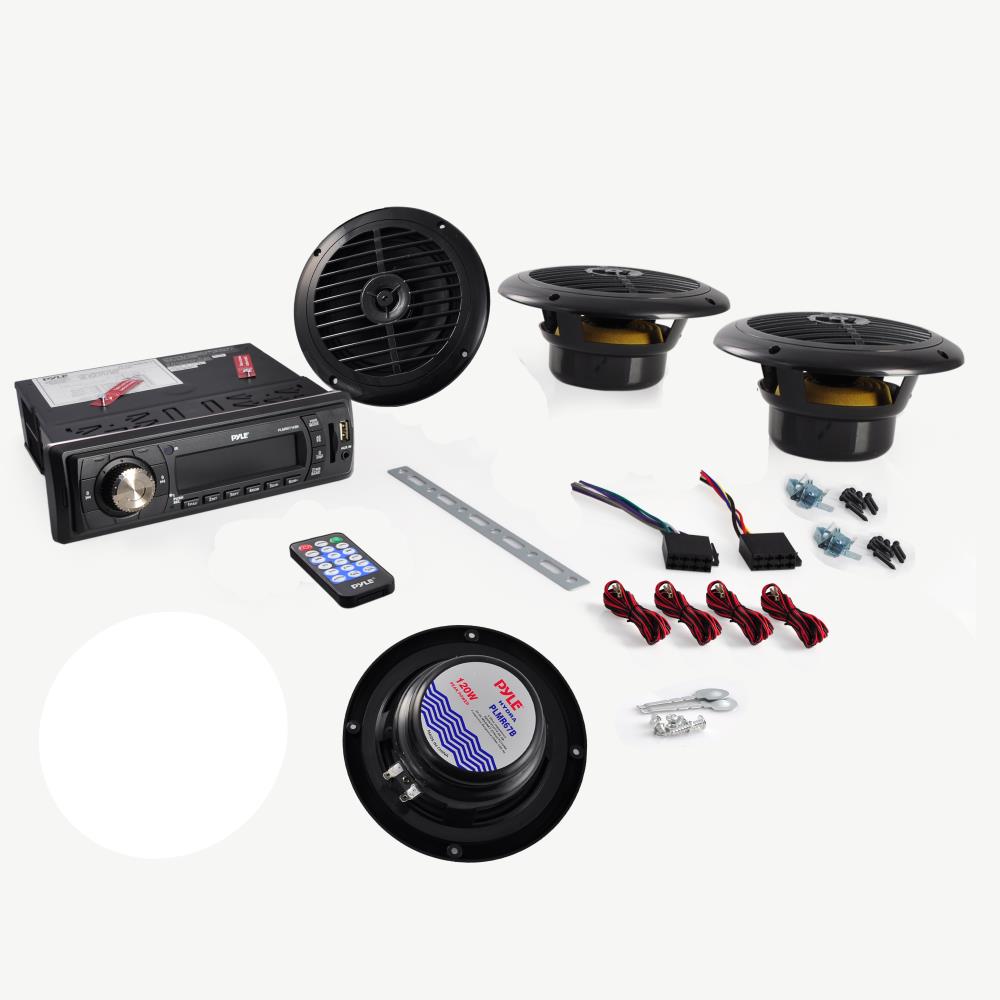 Pyle PLMRKT14BK Marine Receiver Stereo System w/ 2 Pair 6.5 Inch Speakers, Black