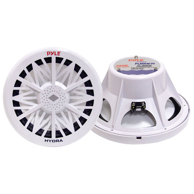 Pyle PLMRW10 10" 500 Watt Dual Marine Grade Stereo Speakers, White (8 Speakers)