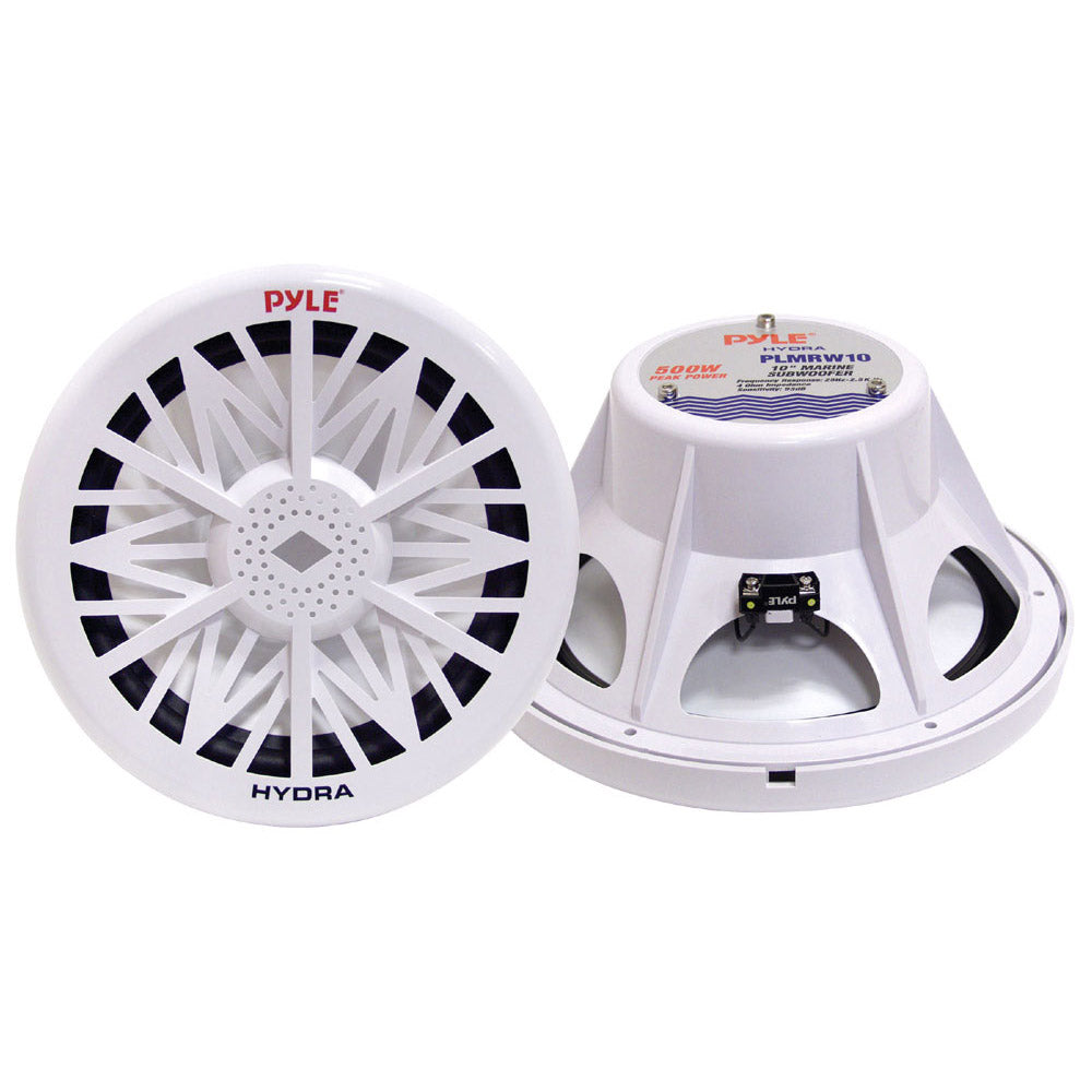 Pyle PLMRW10 10" 500 Watt Dual Marine Grade Stereo System Speakers, White (Pair)