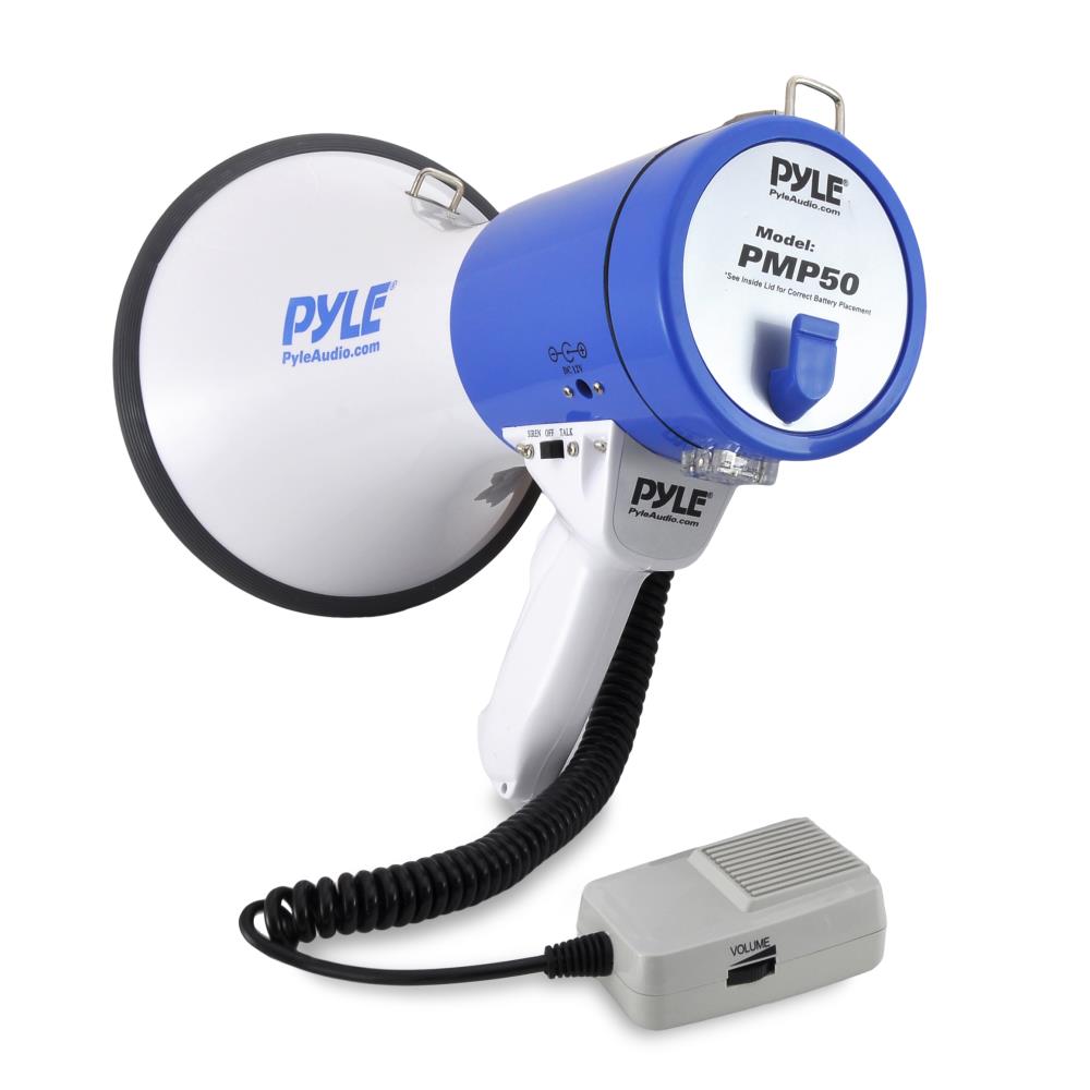 Pyle Pro 50 Watt 1200 Yard Sound Range Portable Bullhorn Megaphone Speaker, Blue