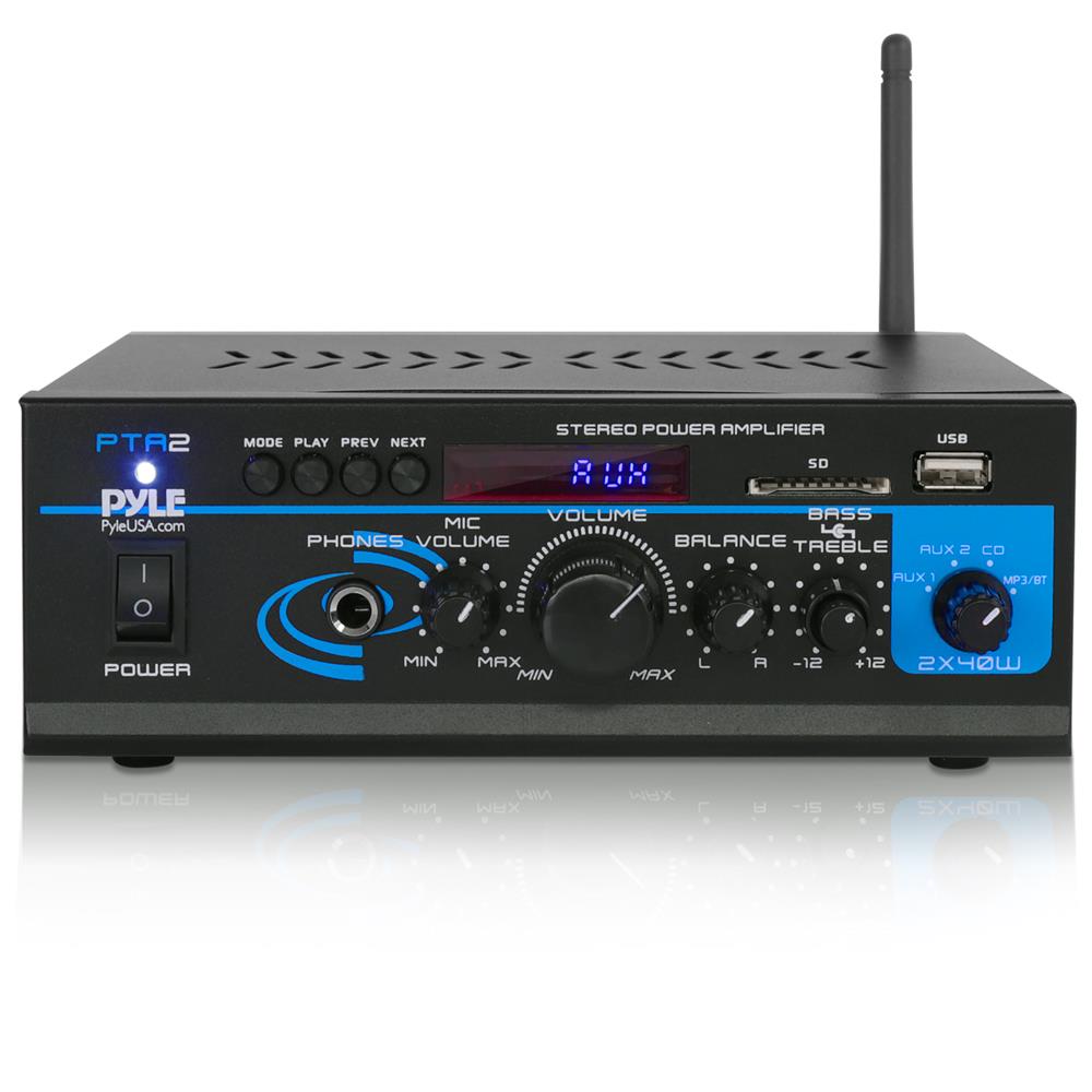 Pyle PTA2 2 x 40W Home Stereo Mini Bluetooth Power Amplifier with Remote Control