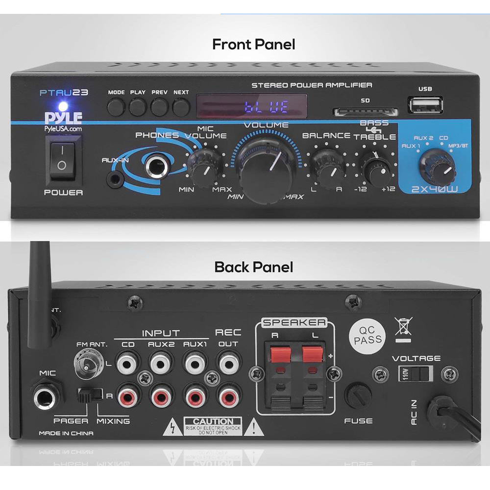 Pyle PTAU23 2 x 40W Home Stereo Mini Bluetooth Power Amplifier w/ Remote Control