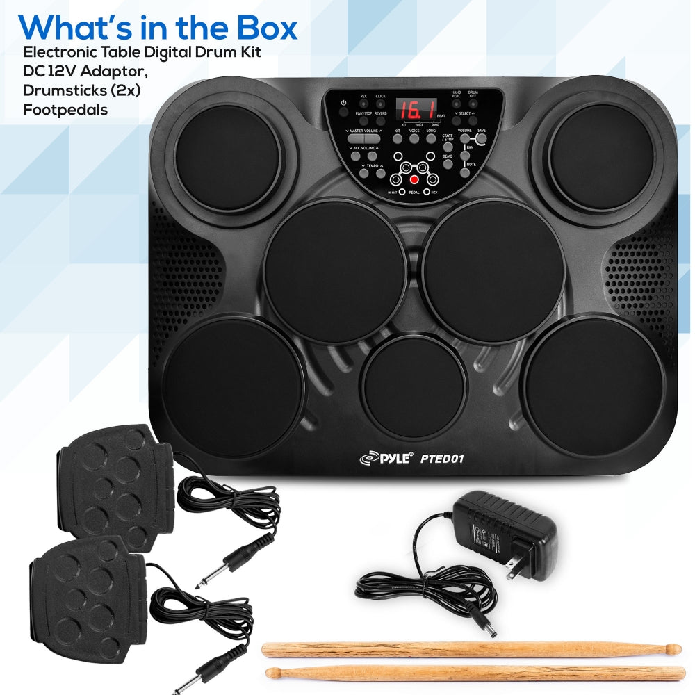 Pyle Pro Electronic Drum Set Tabletop 7 Pad Digital Musical Drum Kit (Open Box)