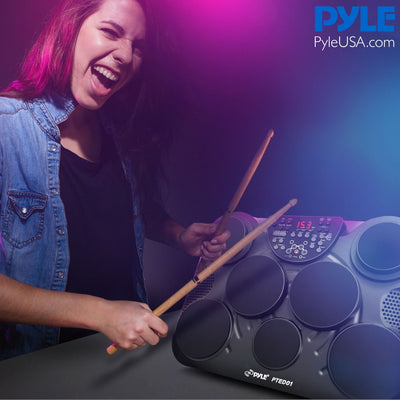 Pyle Pro Electronic Drum Set Portable Tabletop 7 Pad Digital Musical Drum Kit