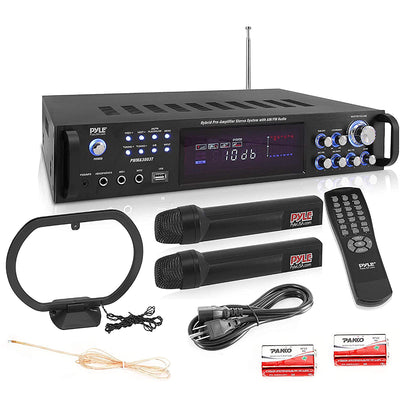 Pyle 3000W 4 Channel Bluetooth Hybrid Amplifier Receiver w/ Microphones (2 Pack)