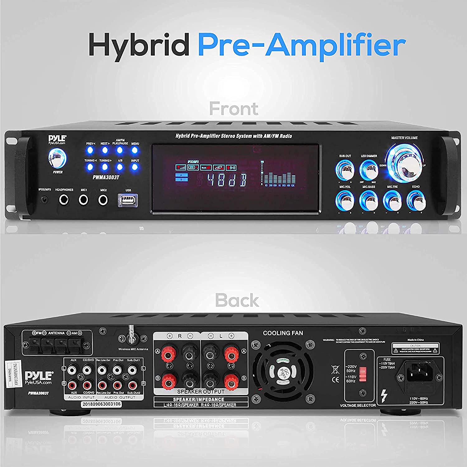 Pyle 3000W 4 Channel Bluetooth Hybrid Amplifier Receiver w/ Microphones (2 Pack)