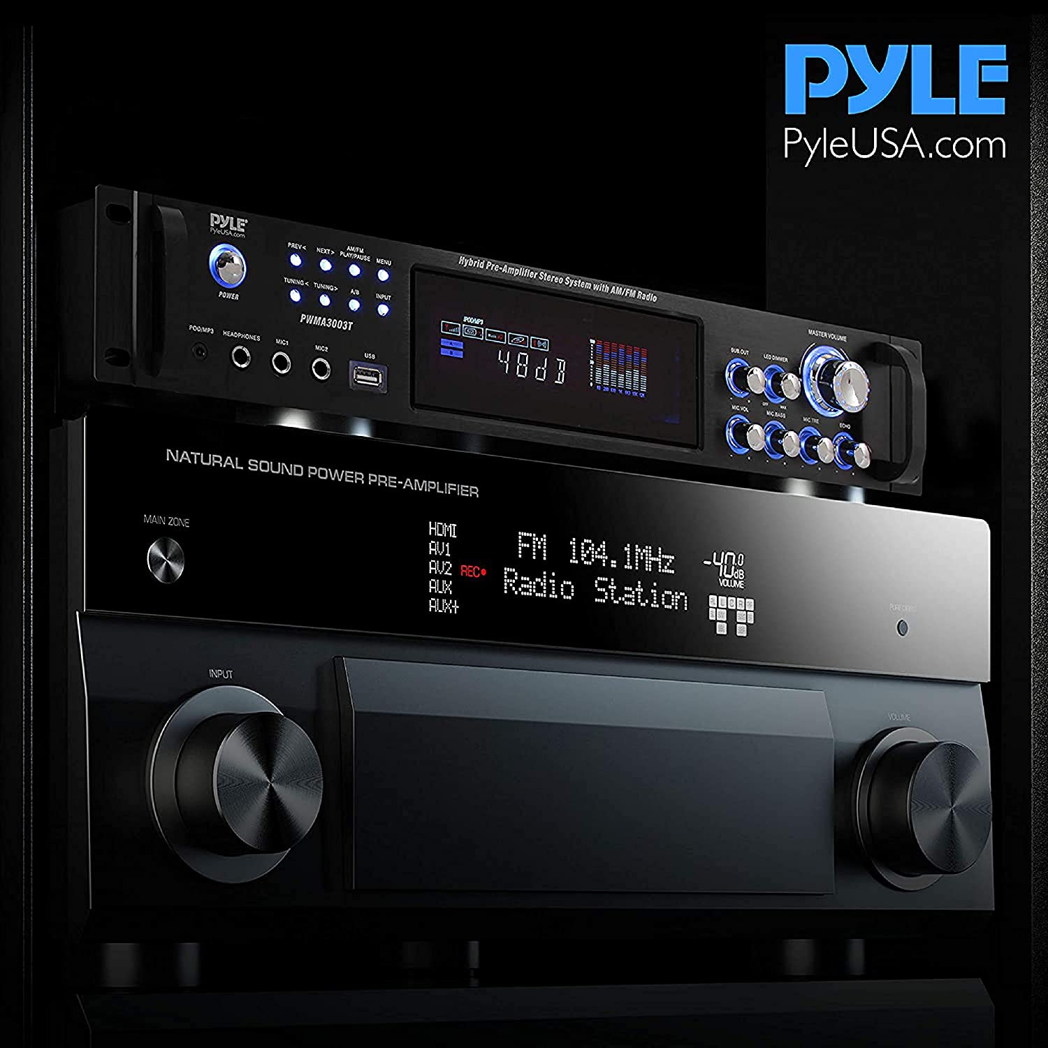 Pyle 3000W 4 Channel Bluetooth Hybrid Amplifier Receiver w/ Microphones (2 Pack)