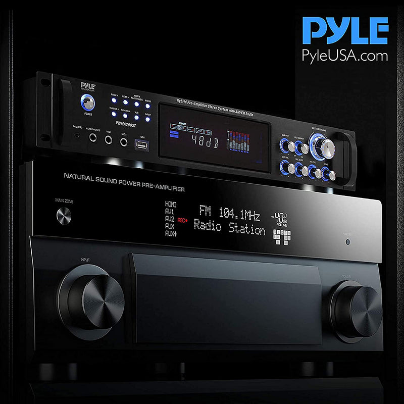 Pyle 3000W 4 Channel Bluetooth Hybrid Amplifier Receiver w/ Microphones & Remote