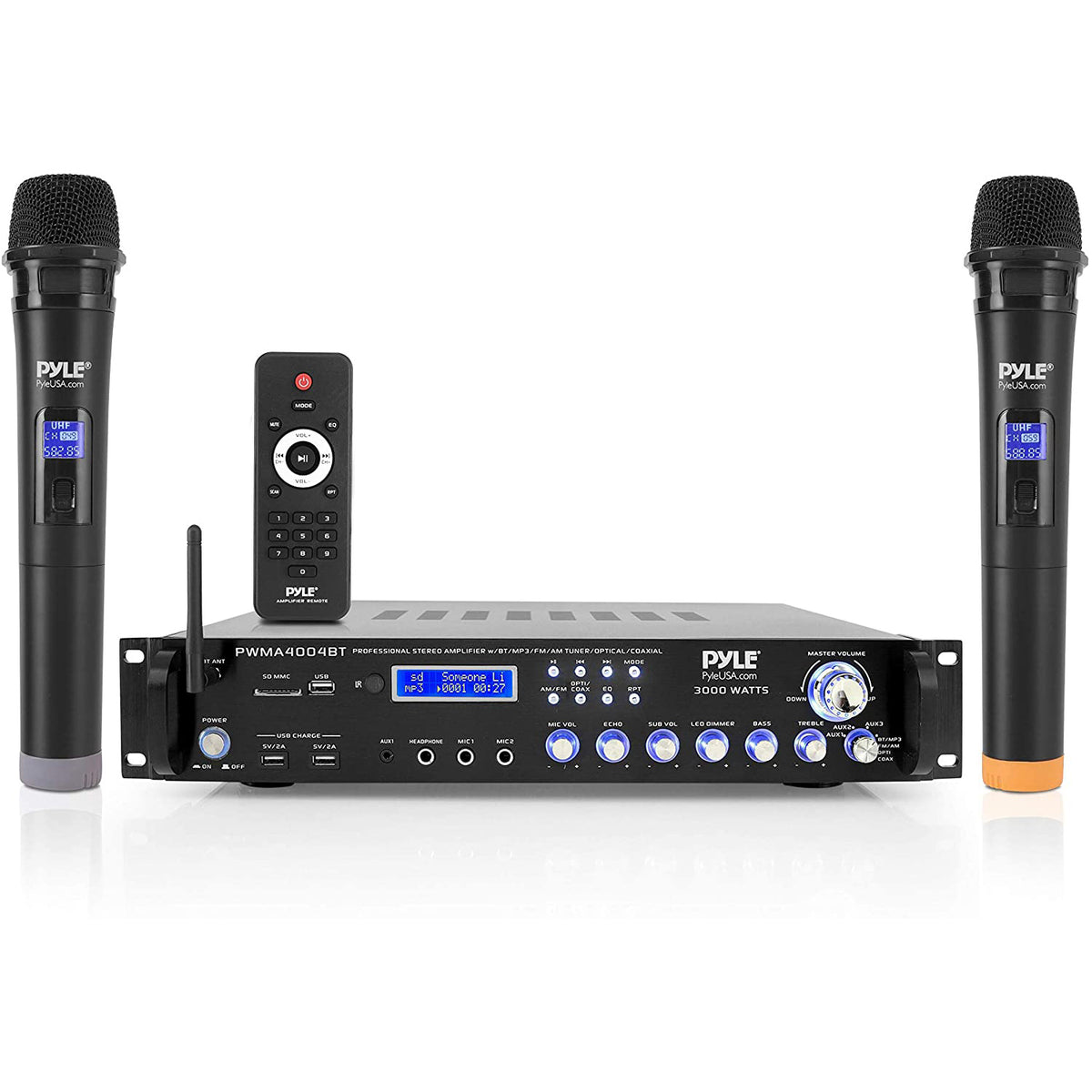 Pyle 4 Channel Bluetooth Preamplifier System w/Microphones & Remote (Open Box)