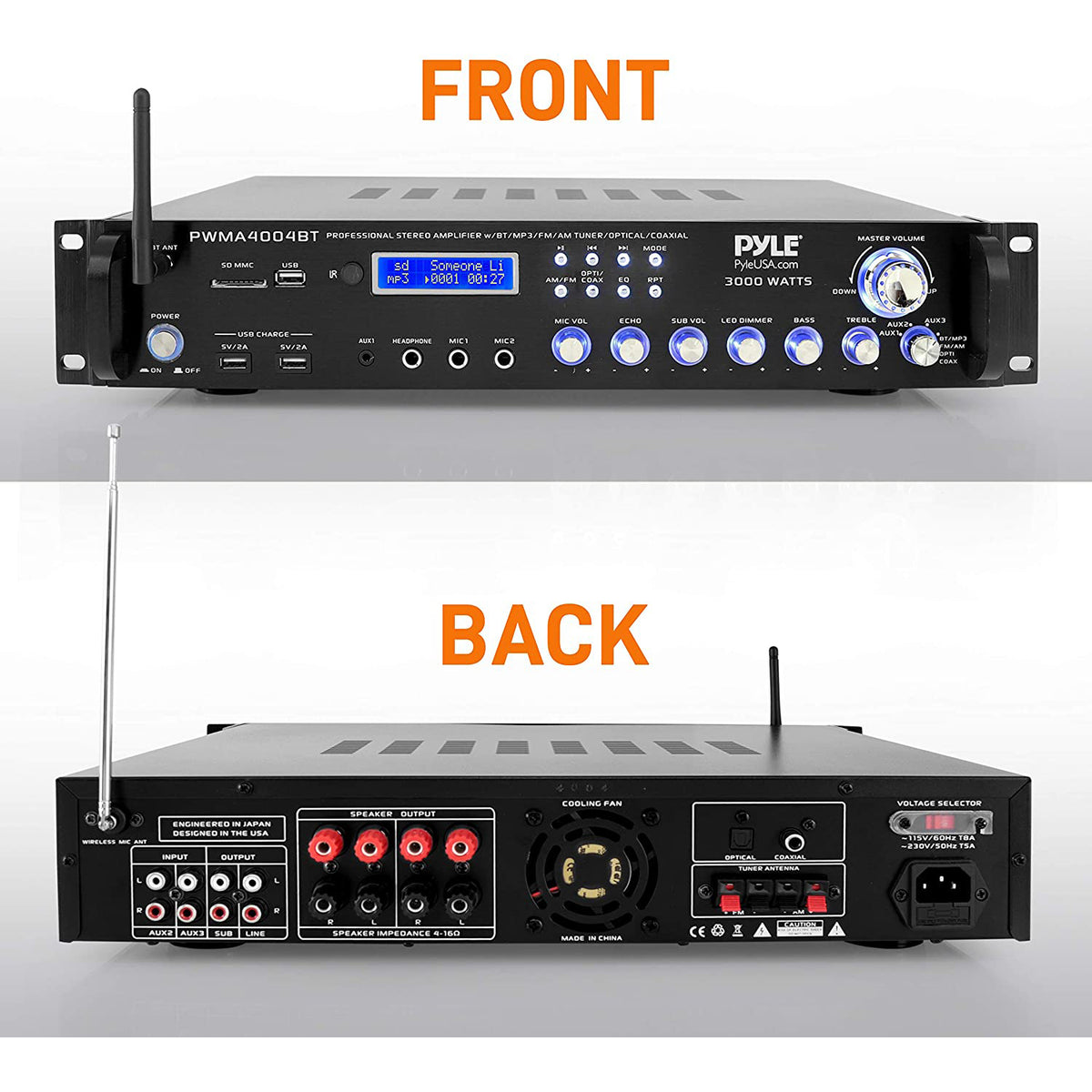 Pyle 3000W 4 Channel Bluetooth Preamplifier w/Microphones & Remote (For Parts)