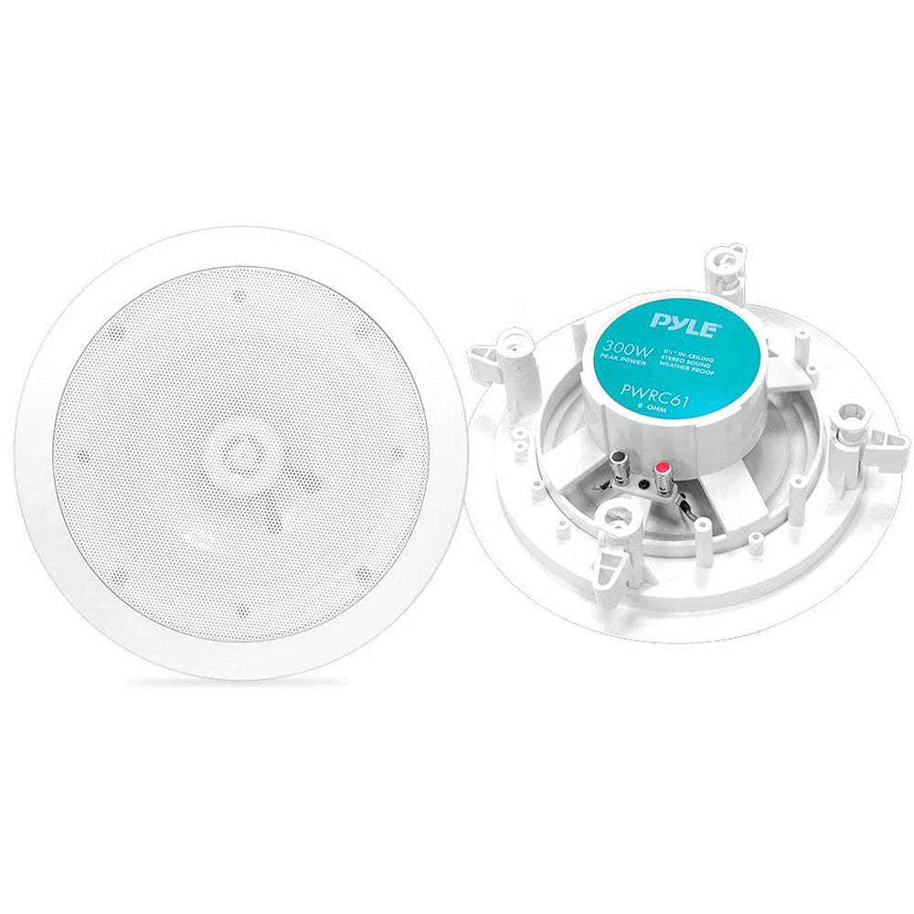 Pyle 6.5 Inch 300W 2-Way Indoor/Outdoor Waterproof Ceiling Speaker, White (Pair)