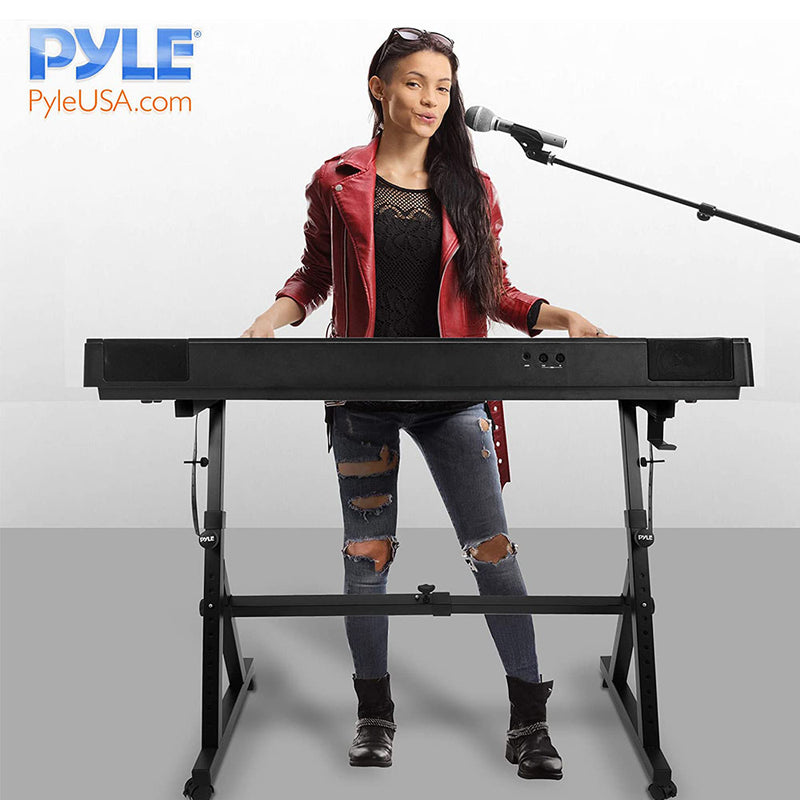 Pyle Adjustable Height Z Style Organ Keyboard Stand with Locking Wheels, Black