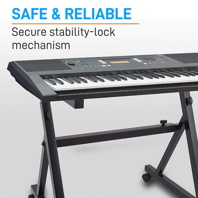 Pyle Adjustable Height Z Style Organ Keyboard Stand with Locking Wheels, Black - VMInnovations