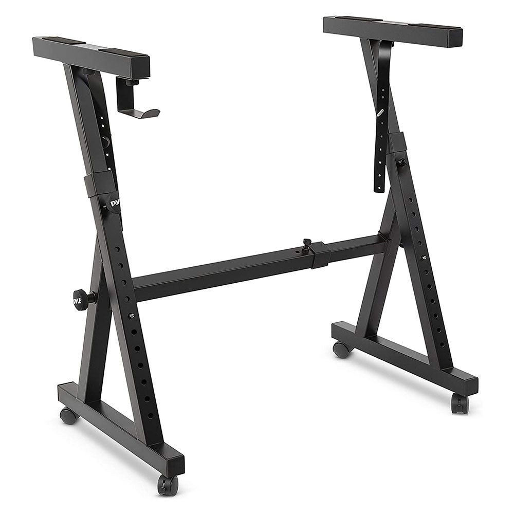 Pyle Adjustable Z Style Organ Keyboard Stand w/ Locking Wheels, Black (Open Box) - VMInnovations