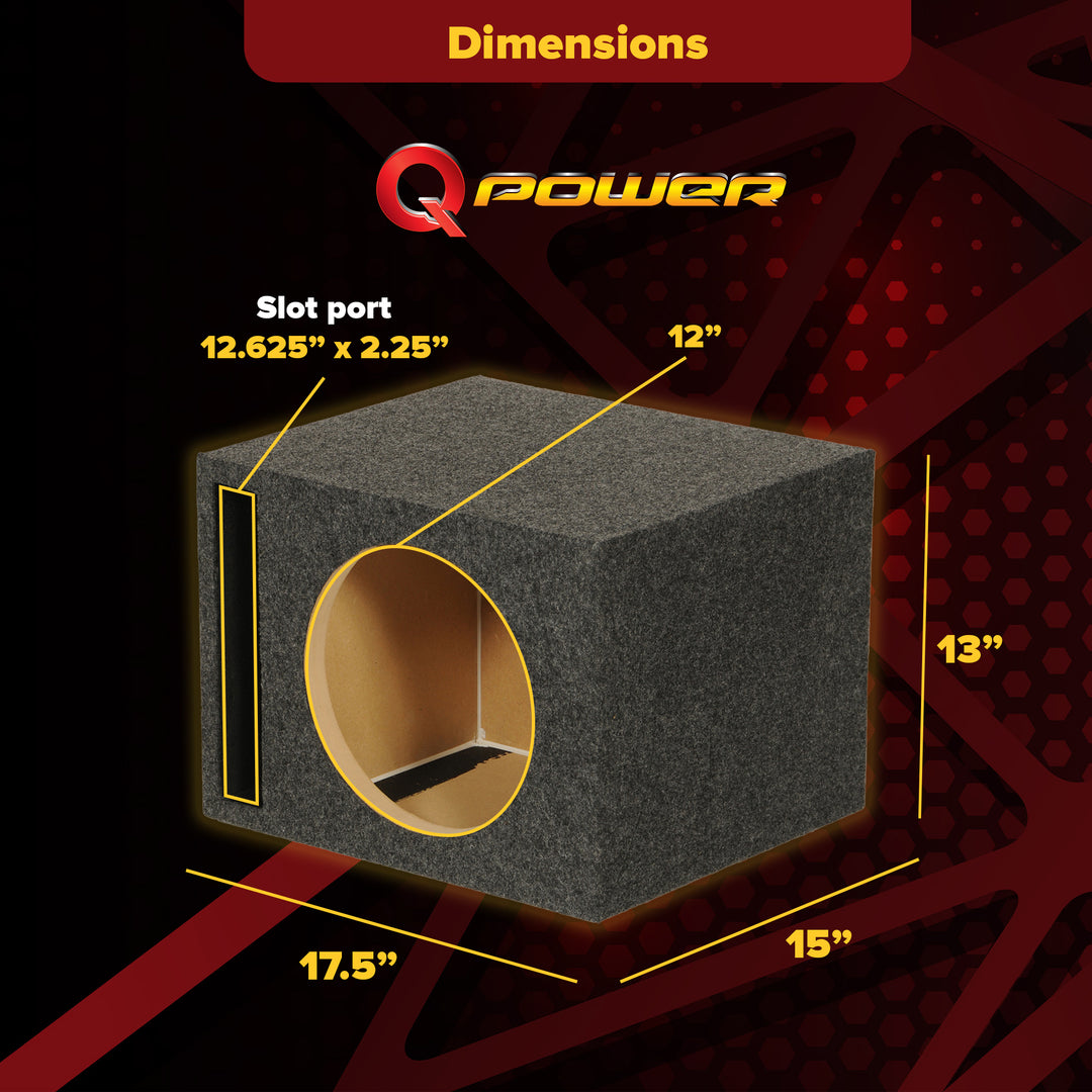 Q-Power QSBASS12 Single 12" Vented Slot Ported Subwoofer Enclosure (Open Box)