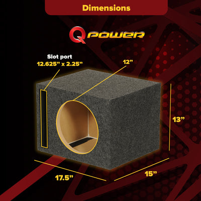 Q-Power QSBASS12 Single 12" Vented Slot Ported Subwoofer Enclosure (Open Box)