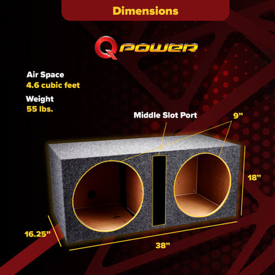 Q Power QBASS Dual 15-Inch Vented MDF Subwoofer Box 2 Speakers Enclosure (Used) - VMInnovations