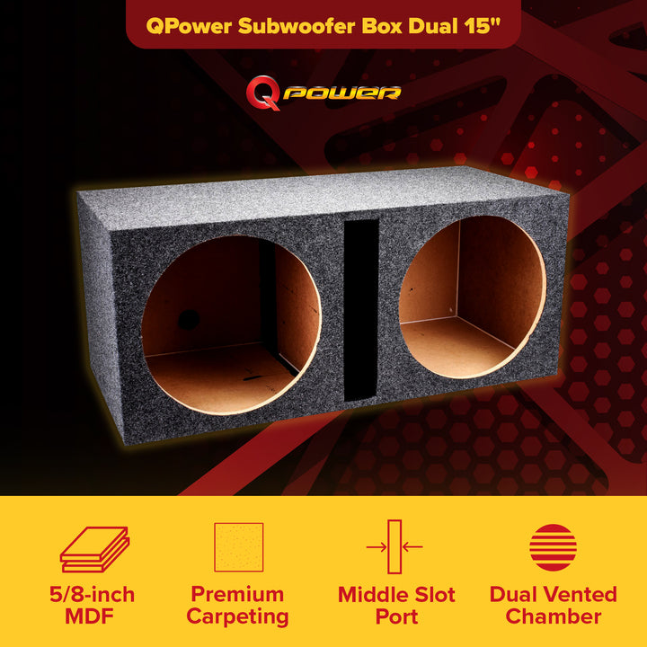 QPower DUAL 15" Inch Vented Subwoofer Box 2 Speaker Sub Enclosure (Open Box)