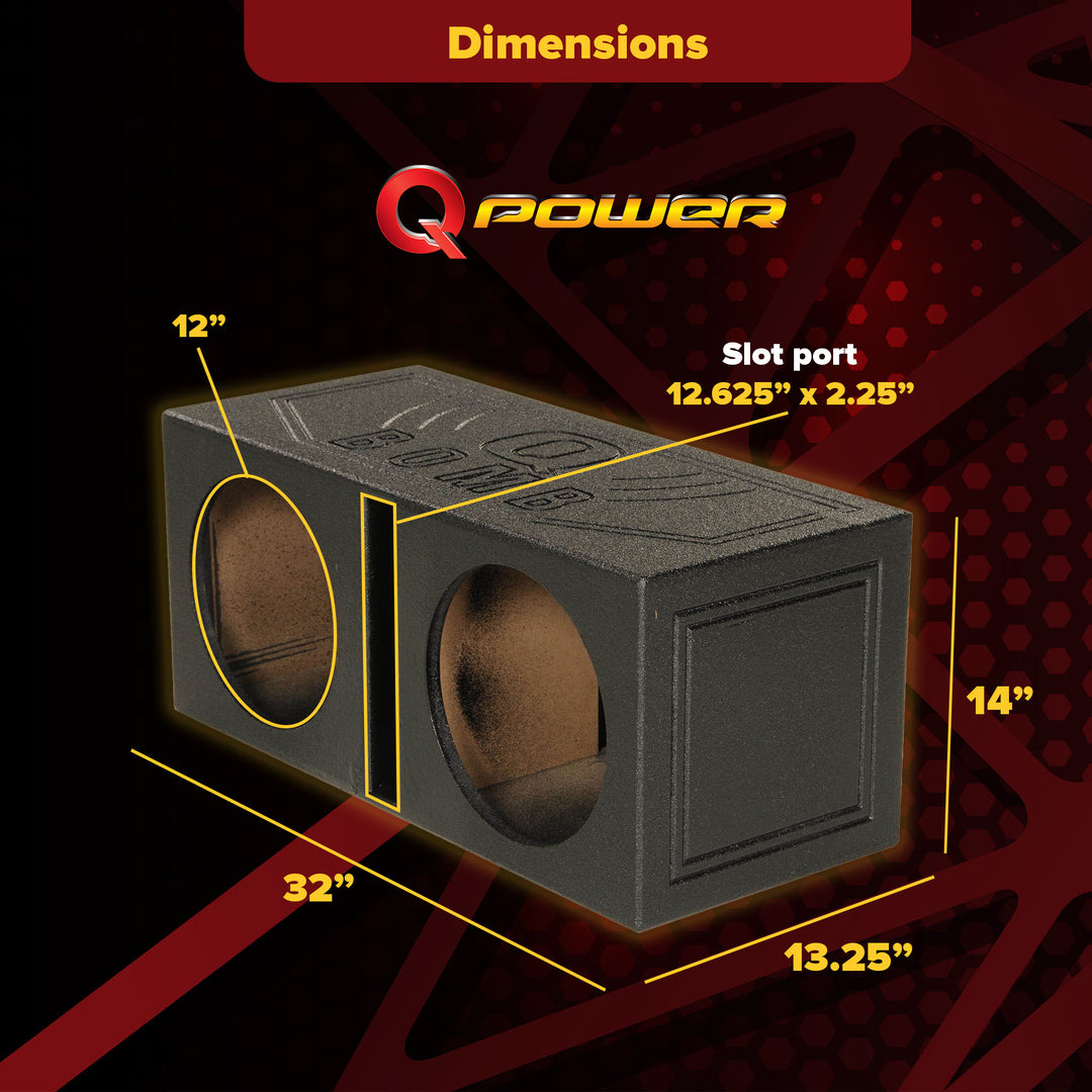 QPower QBOMB12V Dual 12" Vented Ported Subwoofer Sub Box with Bedliner Spray