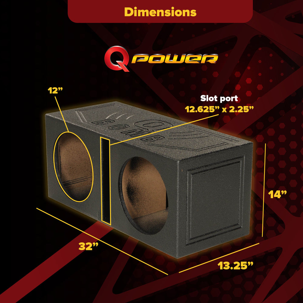 Q Power QBomb QBOMB12V Dual 12" Vented Port Subwoofer Sub Box | Used - VMInnovations