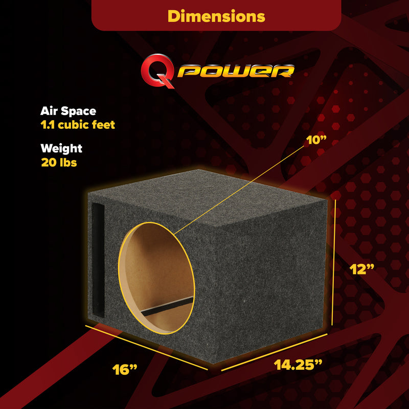 QPower 10" Heavy-Duty Single Vented Vehicle Subwoofer Enclosure Box (Open Box)