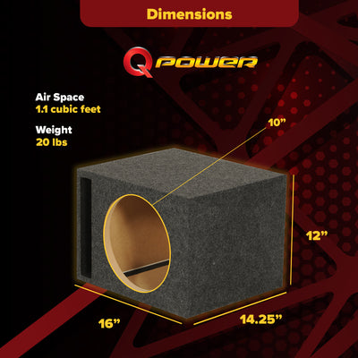 QPower 10" Heavy-Duty Single Vented Vehicle Subwoofer Enclosure Woofer Box(Used)