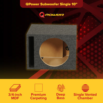 QPower 10" Heavy-Duty Single Vented Subwoofer Enclosure Woofer Box, Gray (Used)