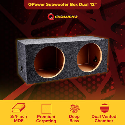 QPower 12" Heavy-Duty Dual Vehicle Subwoofer Enclosure Woofer Box, Gray (Used) - VMInnovations