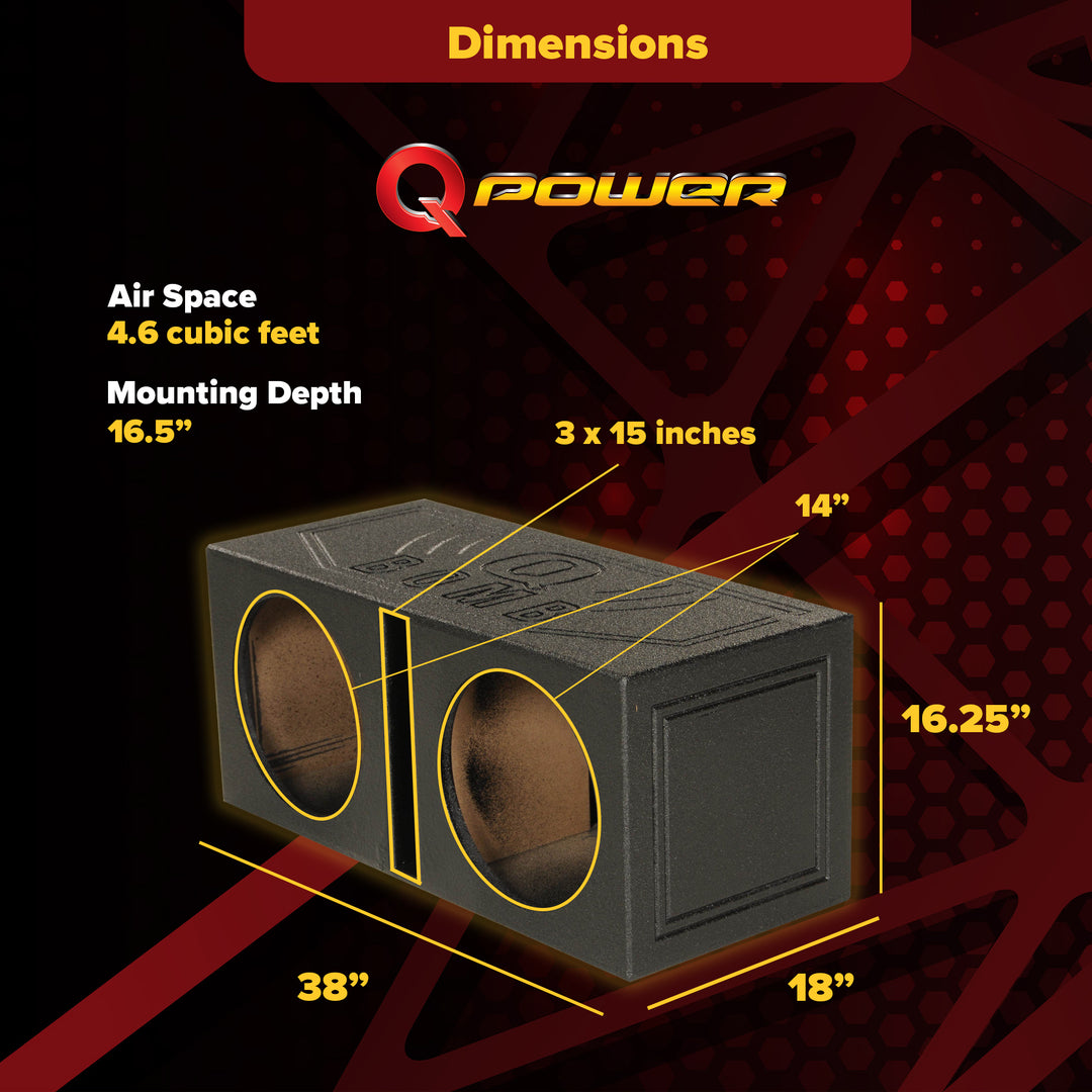 Q Power QBOMB15V Dual 15" Vented Port Subwoofer Sub Box w/ Bedliner Spray