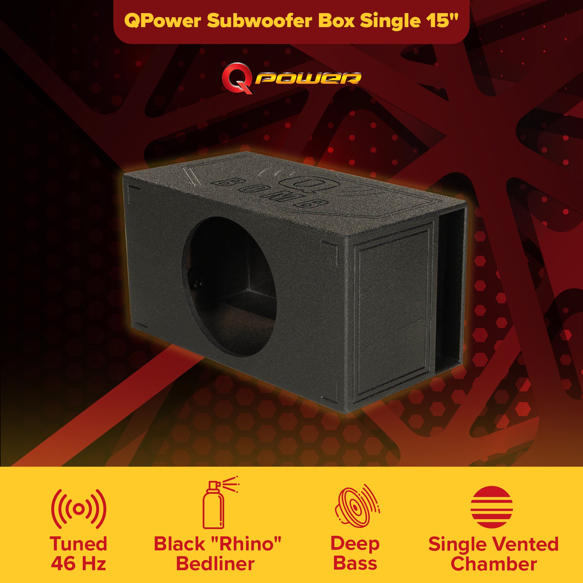 Q-POWER QBOMB15VL Single 15" Vented Ported Car Subwoofer Sub Box Enclosure(Used) - VMInnovations
