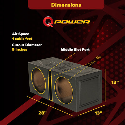 Q Power QBOMB10V Dual 10 Inch Vented Port Subwoofer Sub Box w/ Bedliner Spray