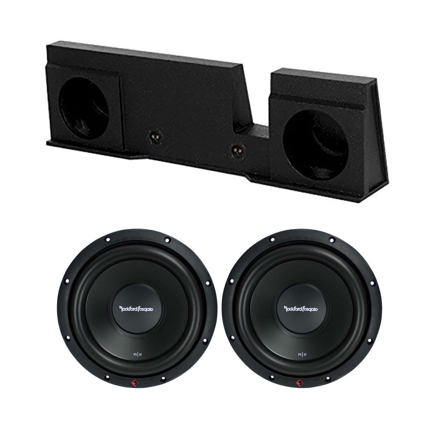 QPower 2 Hole 10 Inch Subwoofer Box and Rockford Fosgate R2D2 Subwoofer (2 Pack) - VMInnovations