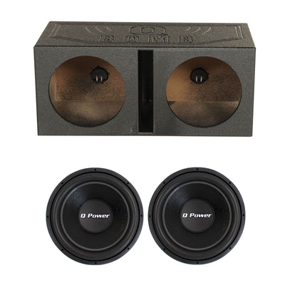 QPower Dual Port 12 Inch Vented Subwoofer Box and 1700 Watt Subwoofer (2 Pack)