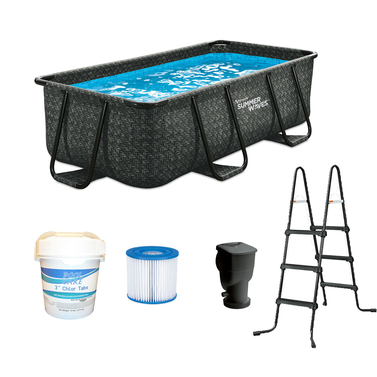 Summer Waves 10 Foot Dark Herringbone Pool and Qualco 10 Pound Chlorine Tab Kit