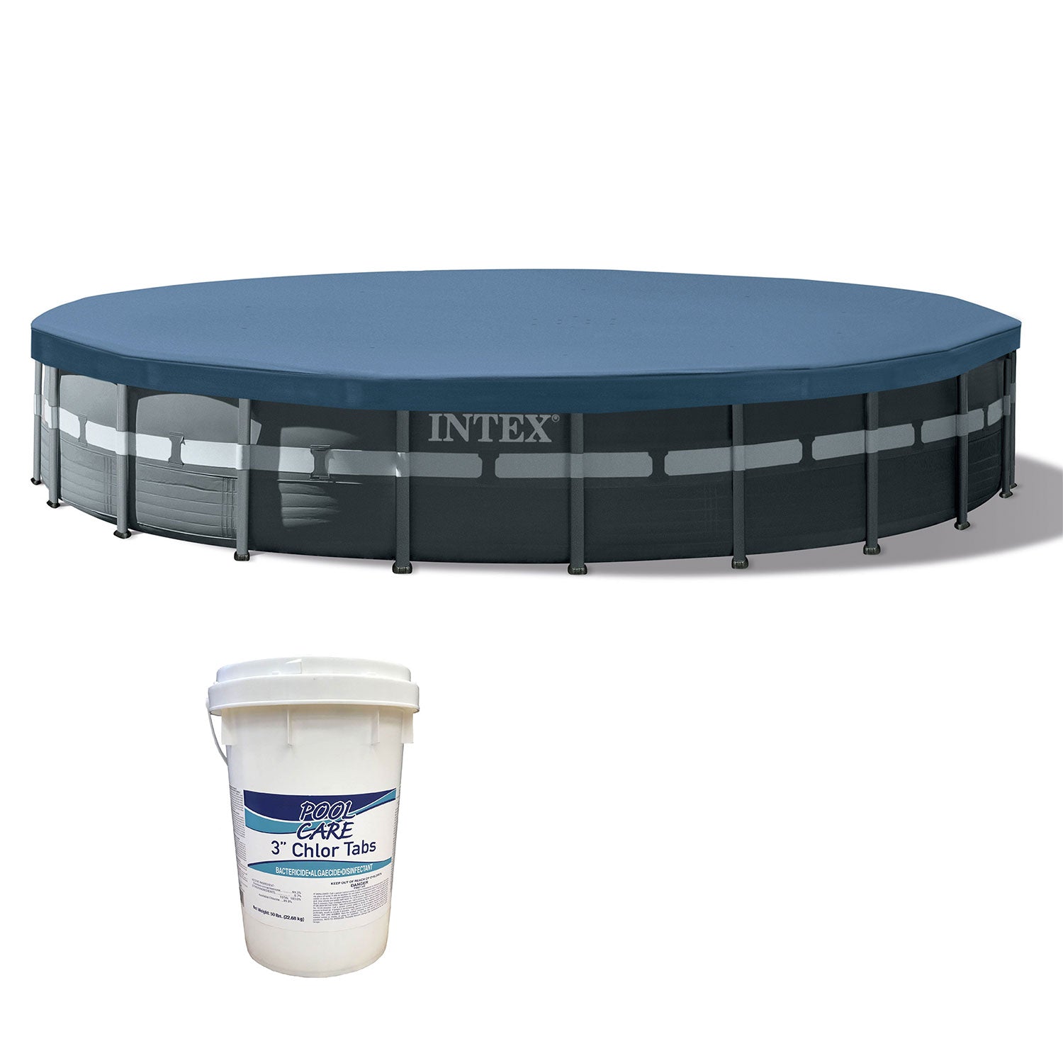 Intex Above Ground Pool with Pump & Ladder Bundle w/ Pool Care Chlorine Tablets - VMInnovations